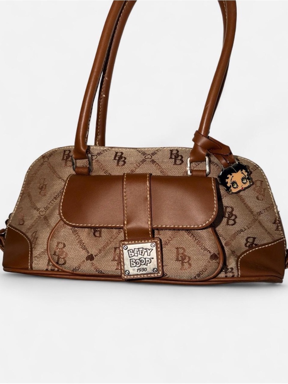 Betty Boop Brown Monogram Shoulder Bag with Logo Charm